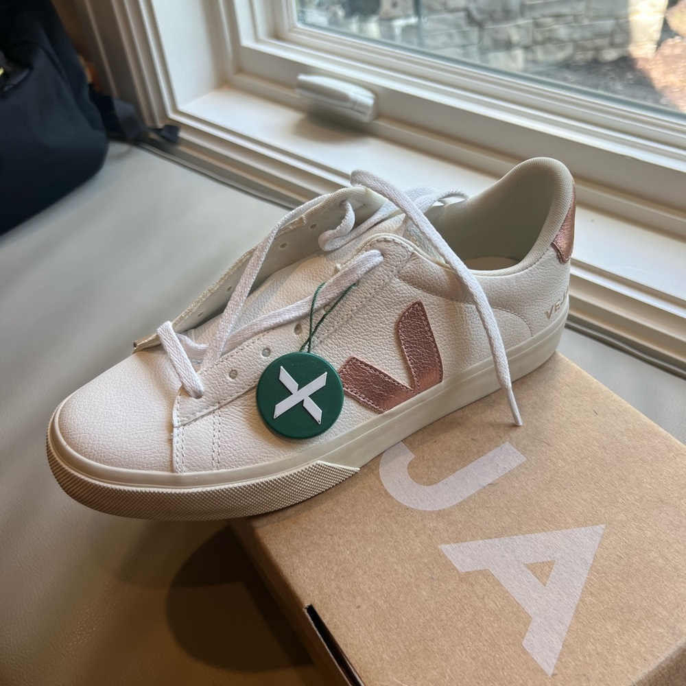 Women’s metallic pink and white Veja shoes size 10
